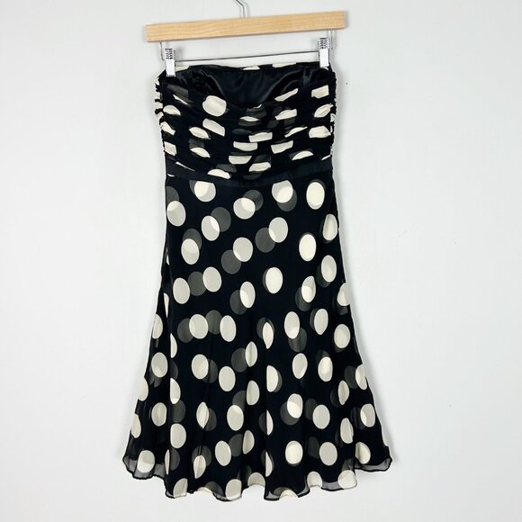 Y2K Ann Taylor Polka Dot Strapless Silk Dress Black Size 2 Petite Women's - Picture 4 of 5